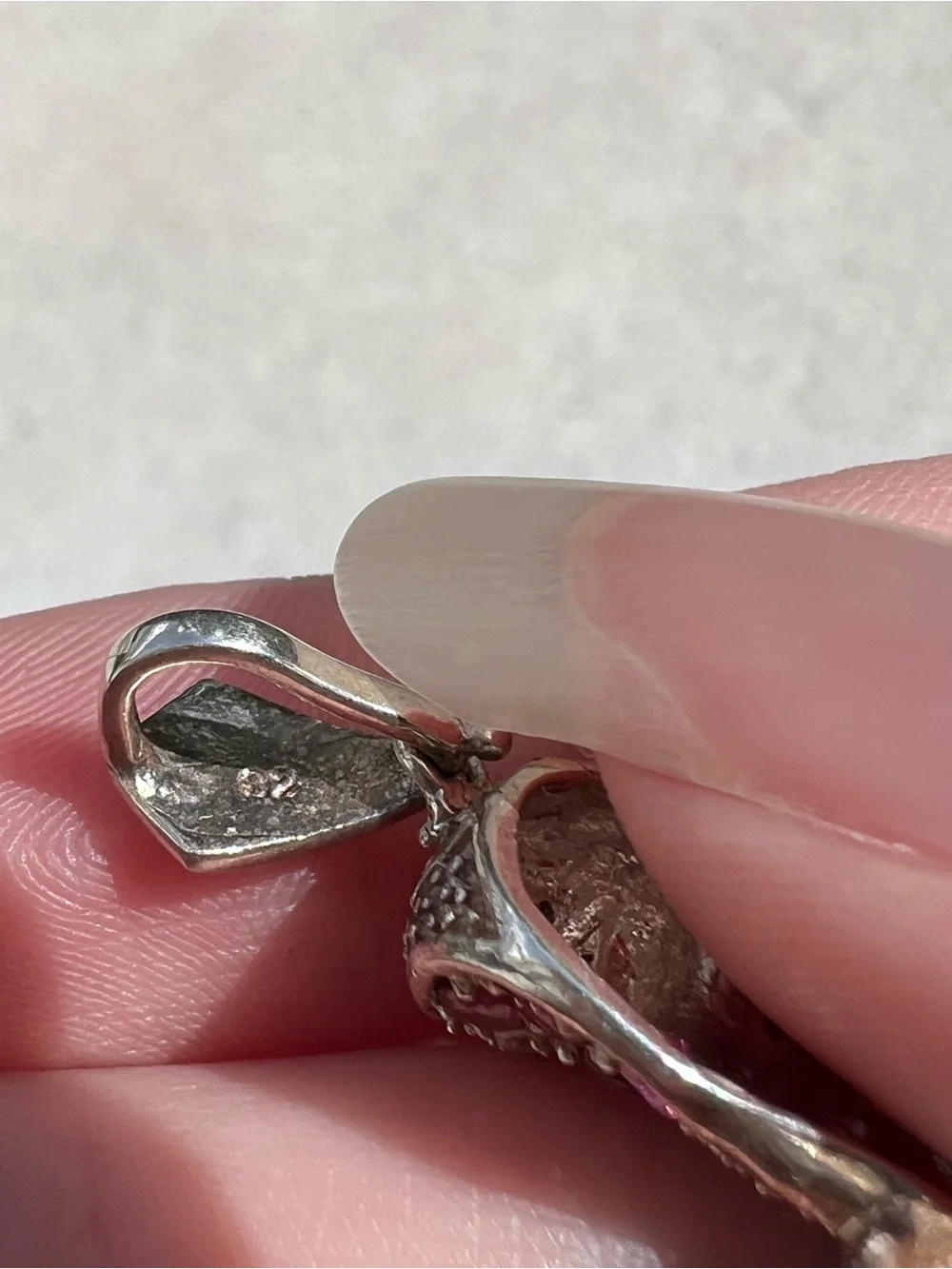 925 Sterling Silver Pave Gemstone Snake Pendant 2.5” Pink Stones